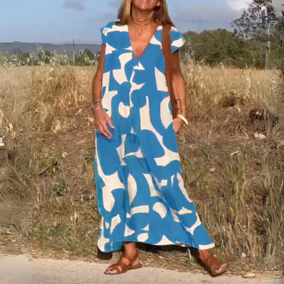 ELENA™ - PRINTED V-NECK DRESS