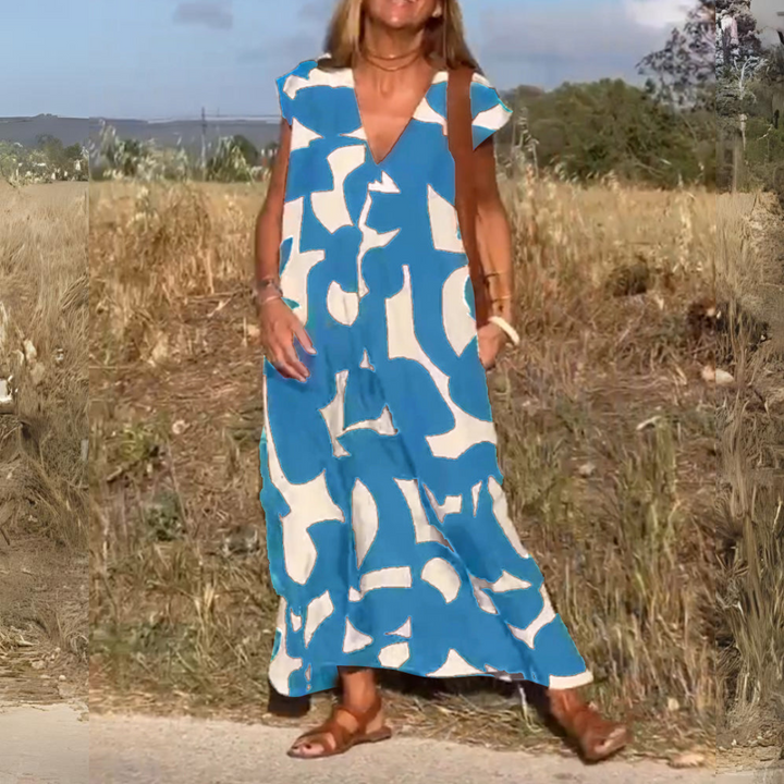 ELENA™ - PRINTED V-NECK DRESS