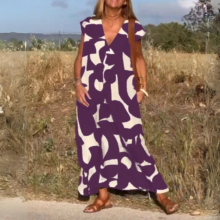 ELENA™ - PRINTED V-NECK DRESS