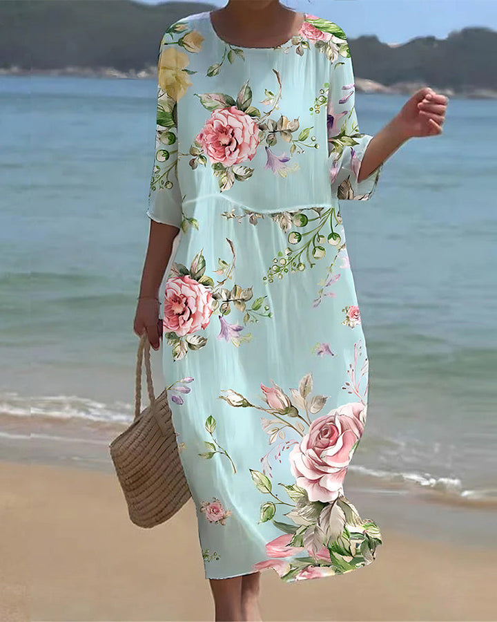 Amelia™ - Elegant Tummy-Covering Floral Dress