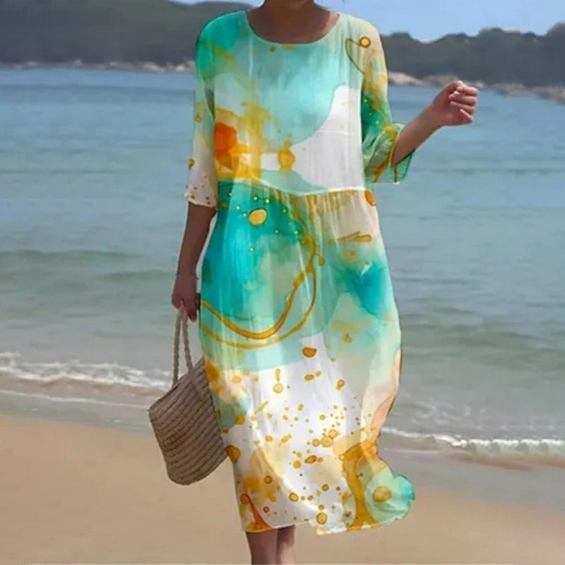 Amelia™ - Elegant Tummy-Covering Floral Dress