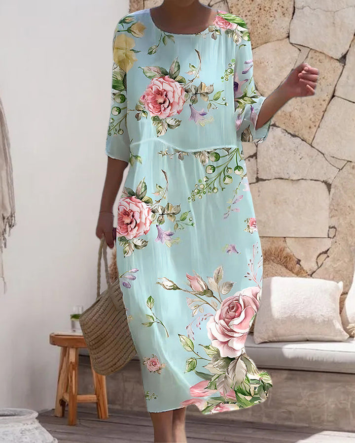 Amelia™ - Elegant Tummy-Covering Floral Dress