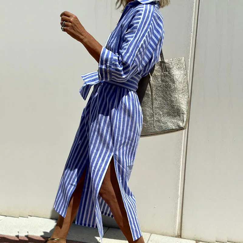 Elle™ - Elegant Striped Shirt Dress