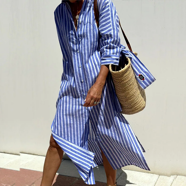 Elle™ - Elegant Striped Shirt Dress