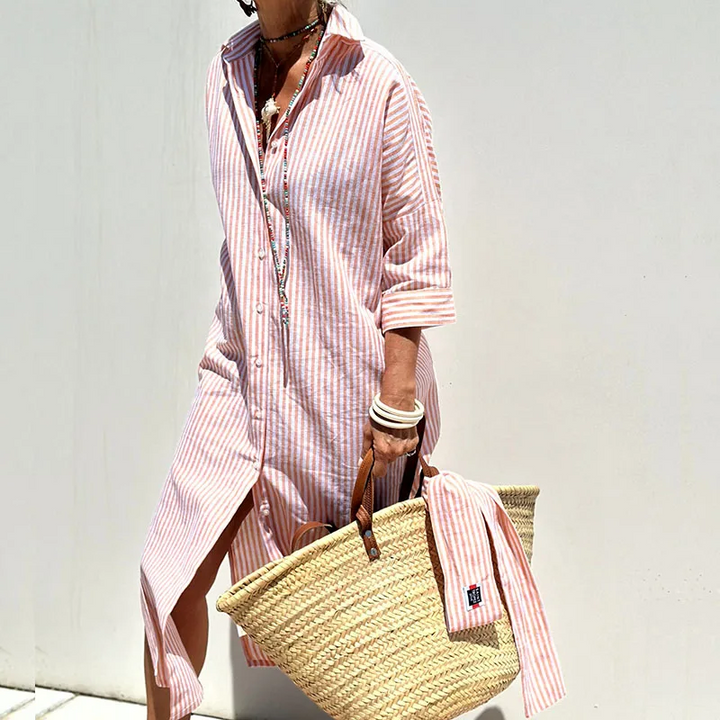 Elle™ - Elegant Striped Shirt Dress