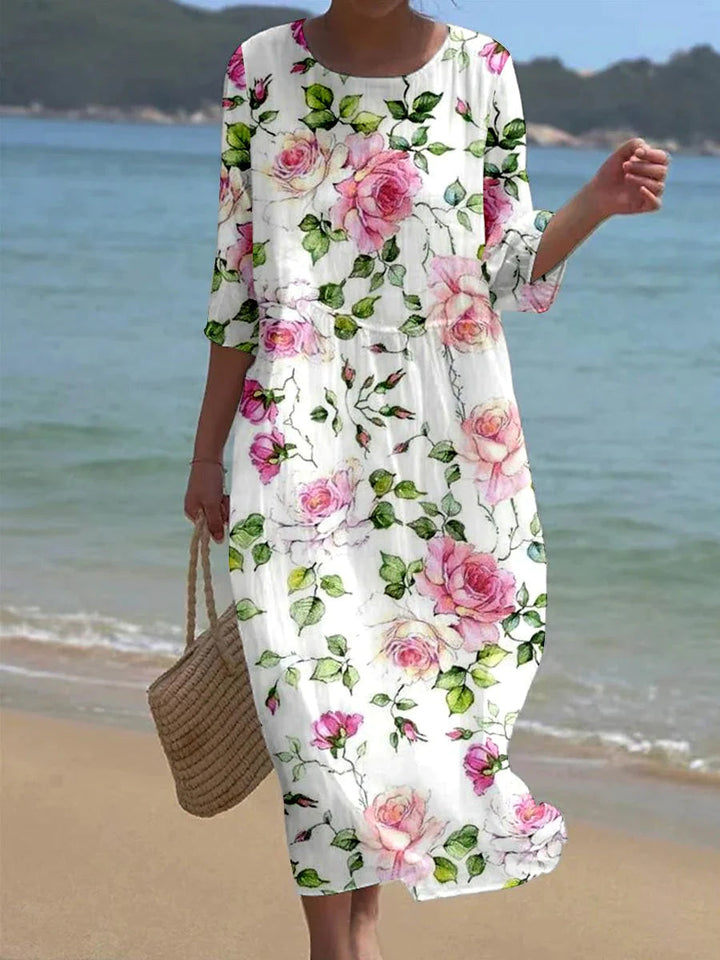 Amelia™ - Elegant Tummy-Covering Floral Dress